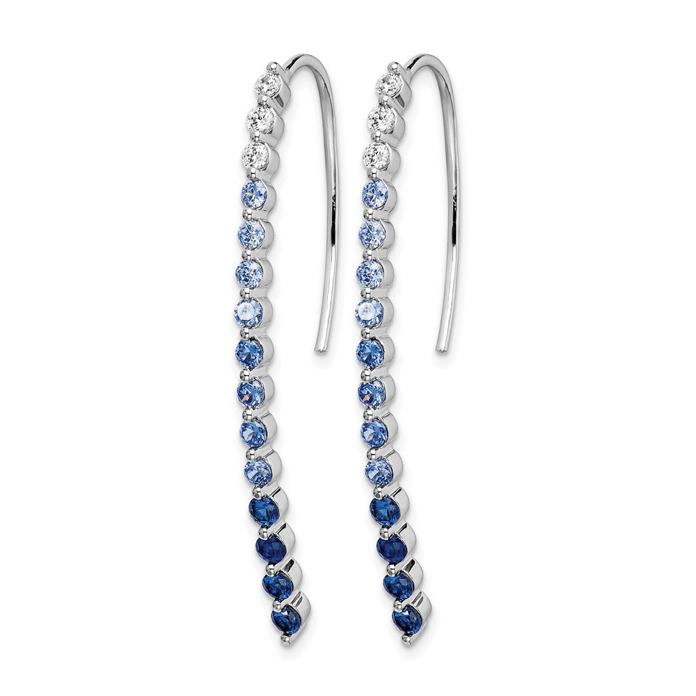 14k White Gold Ombre Sapphire and Diamond Drop Wire Earrings