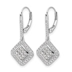14k White Gold 1 carat Diamond Square Cluster Leverback Earrings