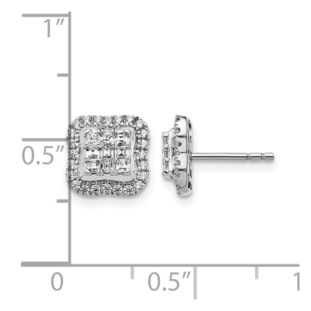 14k White Gold 1/2 carat Diamond Square Cluster Post Earrings