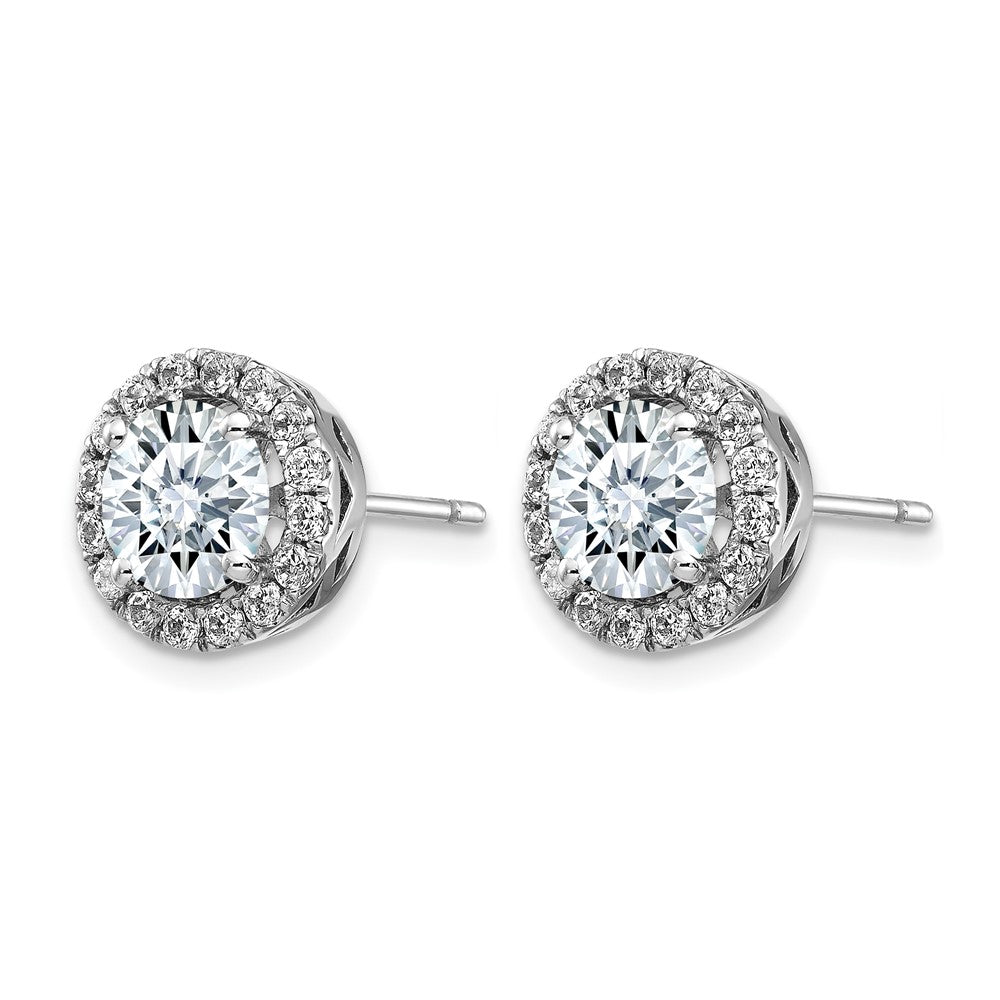 14k White Gold Round Halo G H I True Light Moissanite Earrings