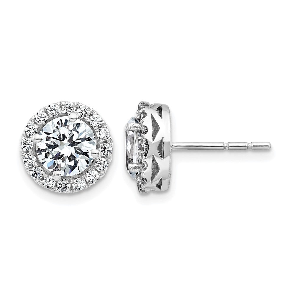 14k White Gold Round Halo G H I True Light Moissanite Earrings