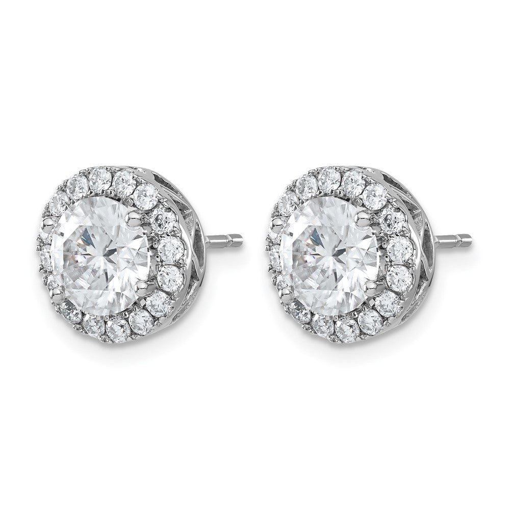 14k White Gold Round Halo G H I True Light Moissanite Earrings