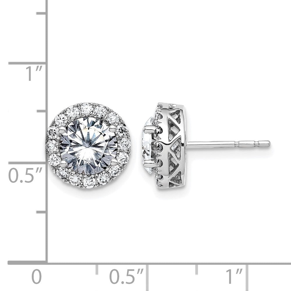 14k White Gold Round Halo G H I True Light Moissanite Earrings