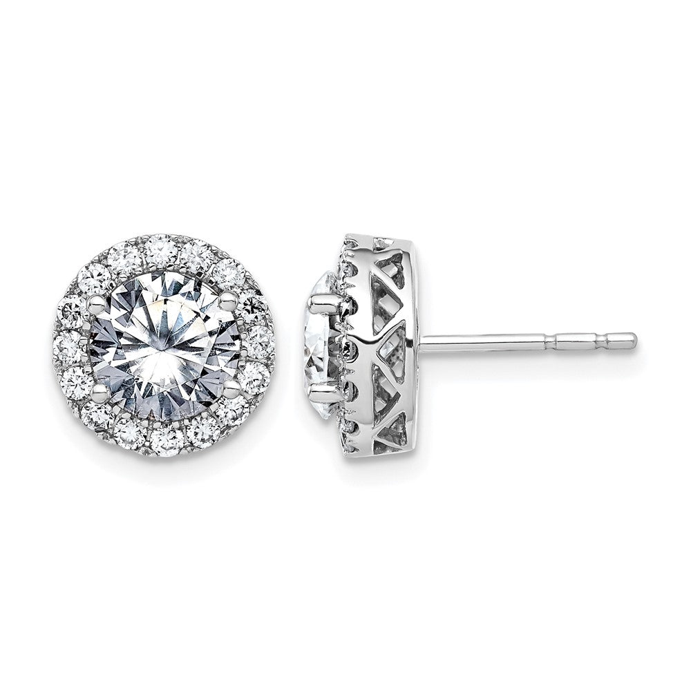 14k White Gold Round Halo G H I True Light Moissanite Earrings