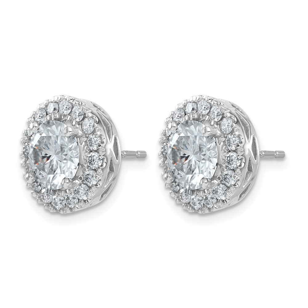 14k White Gold Round Halo G H I True Light Moissanite Earrings