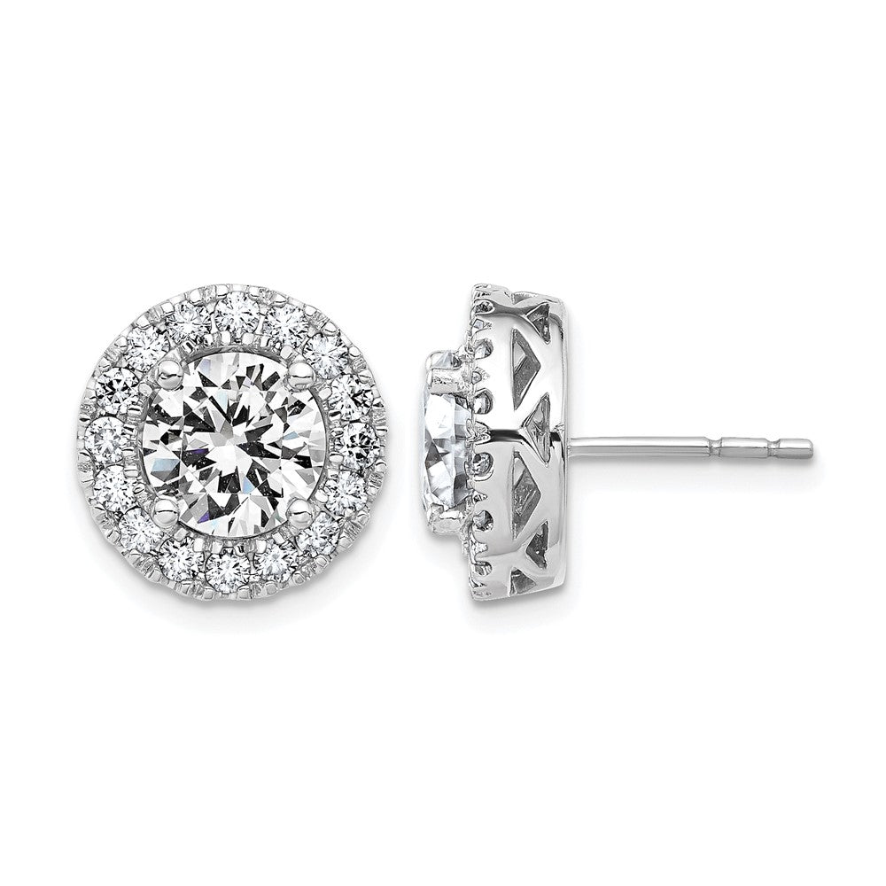 14k White Gold Round Halo G H I True Light Moissanite Earrings