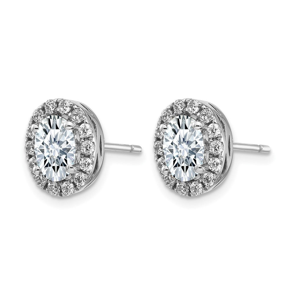 14k White Gold Oval Halo G H I True Light Moissanite Earrings