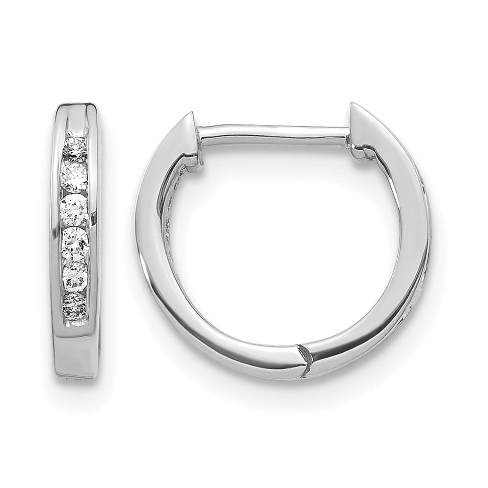 14k White Gold 1/8 carat Diamond Channel-set Hinged Hoop Earrings