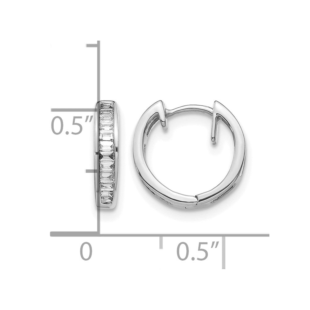 14k White Gold 1/4 carat Baguette Diamond Channel-set Hinged Hoop Earrings