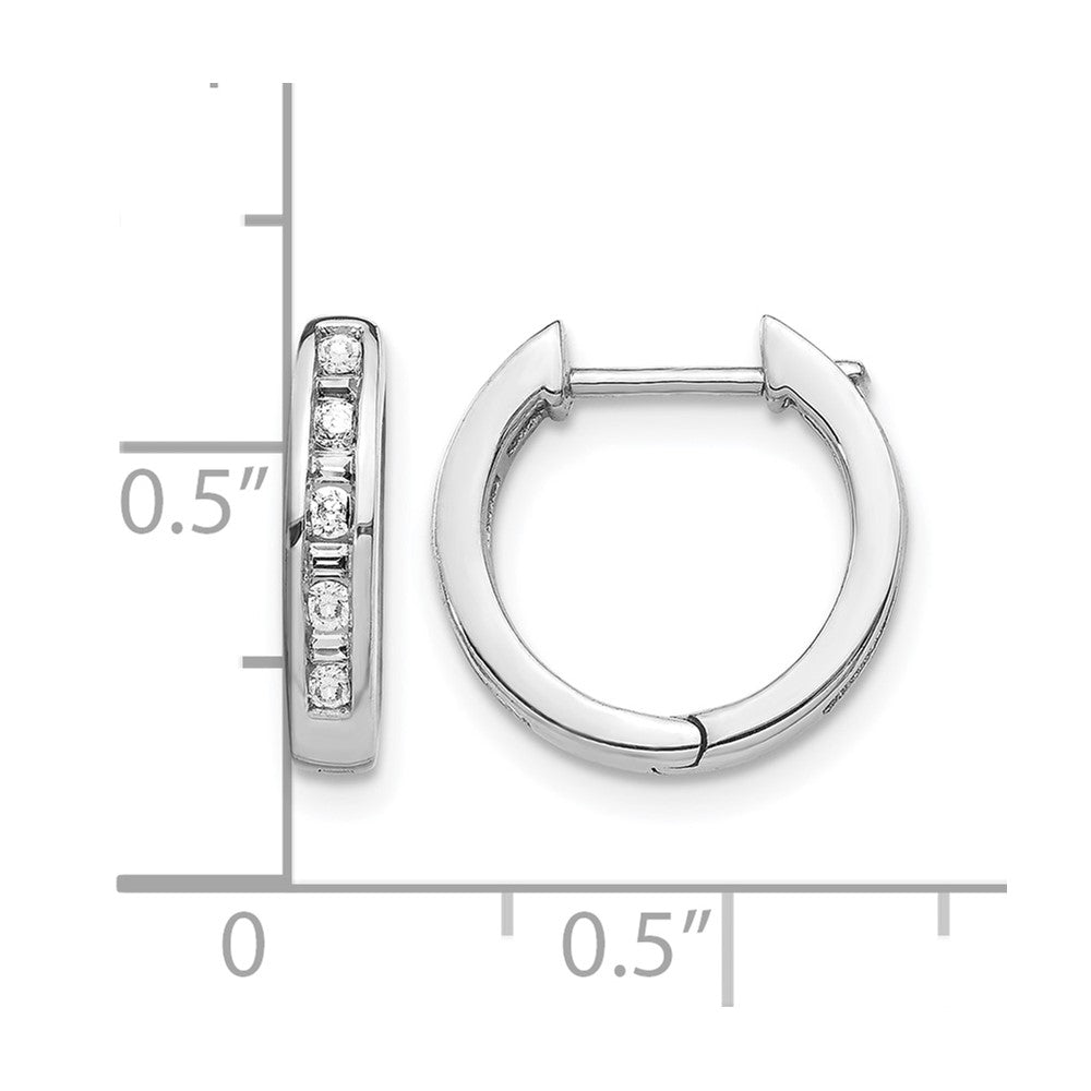 14k White Gold 1/4 carat Round/Baguette Diamond Channel-set Hinged Hoop Earrings