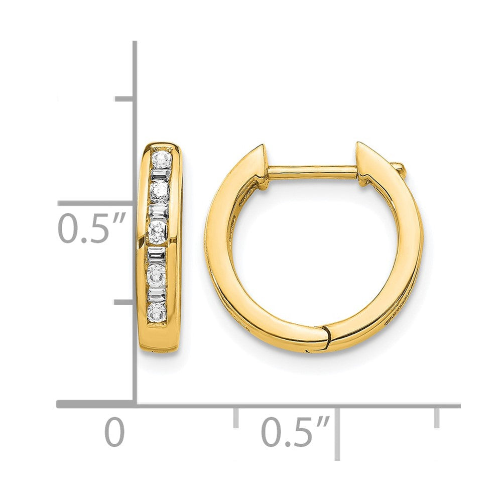 14k 1/4 carat Round/Baguette Diamond Channel-set Hinged Hoop Earrings
