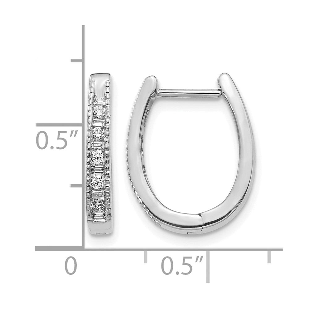 14k White Gold 1/4 carat Round/Baguette Diamond Oval Hinged Hoop Earrings