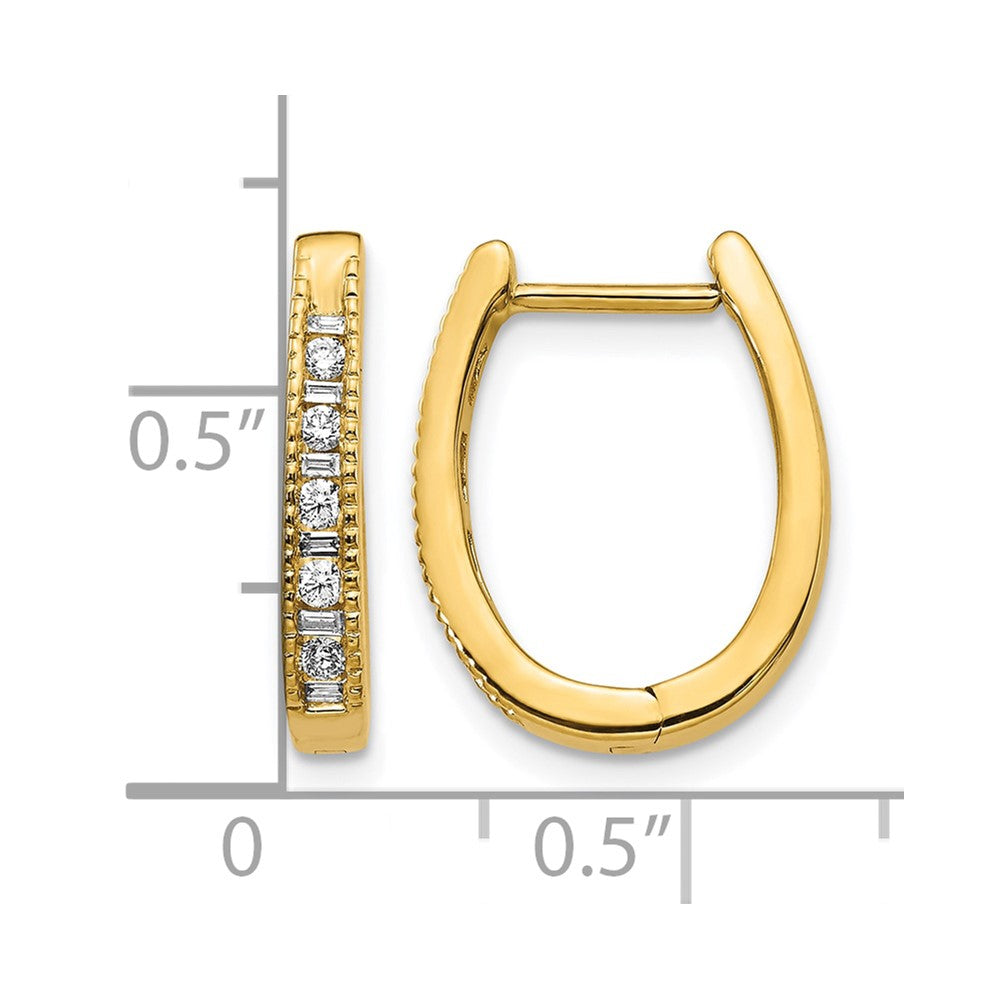 14k 1/4 carat Round/Baguette Diamond Oval Hinged Hoop Earrings