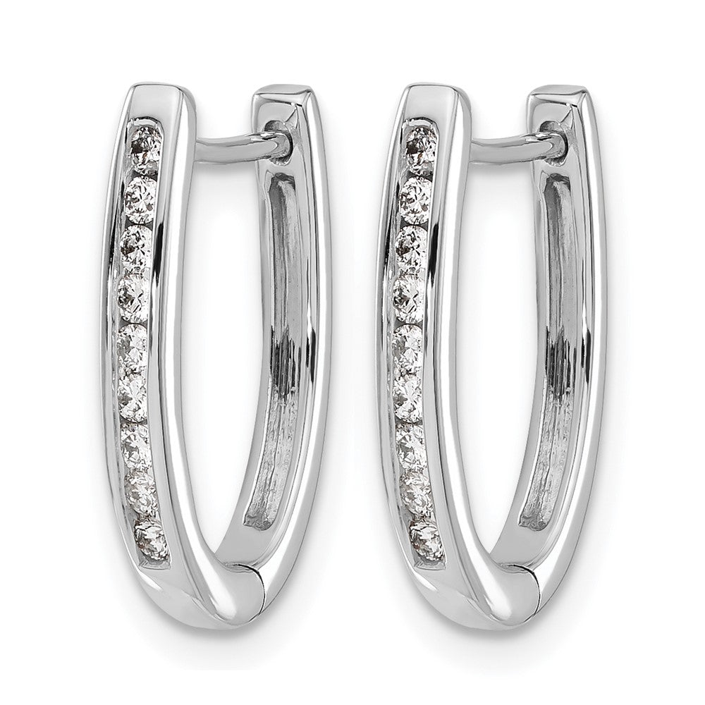 14k White Gold 1/4 carat Diamond Channel-set Oval Hinged Hoop Earrings