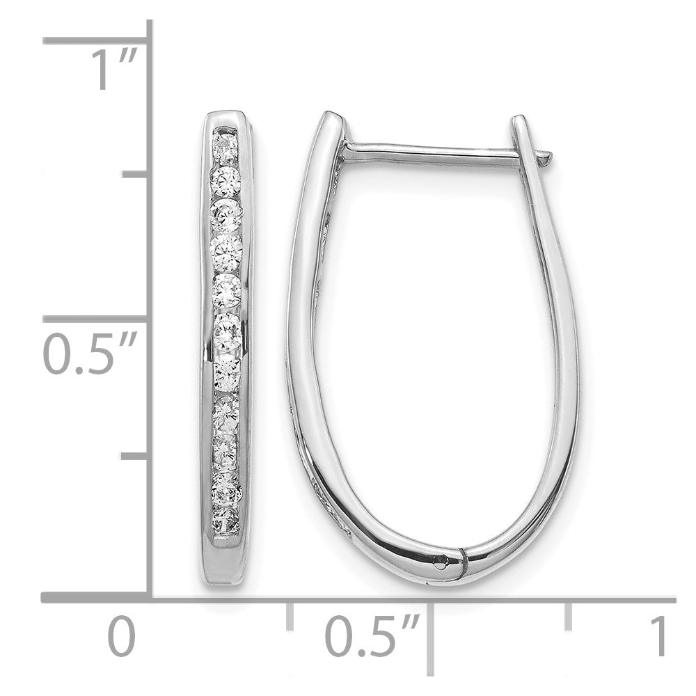 14k White Gold 1/2 carat Diamond Channel-set Oval Hinged Hoop Earrings