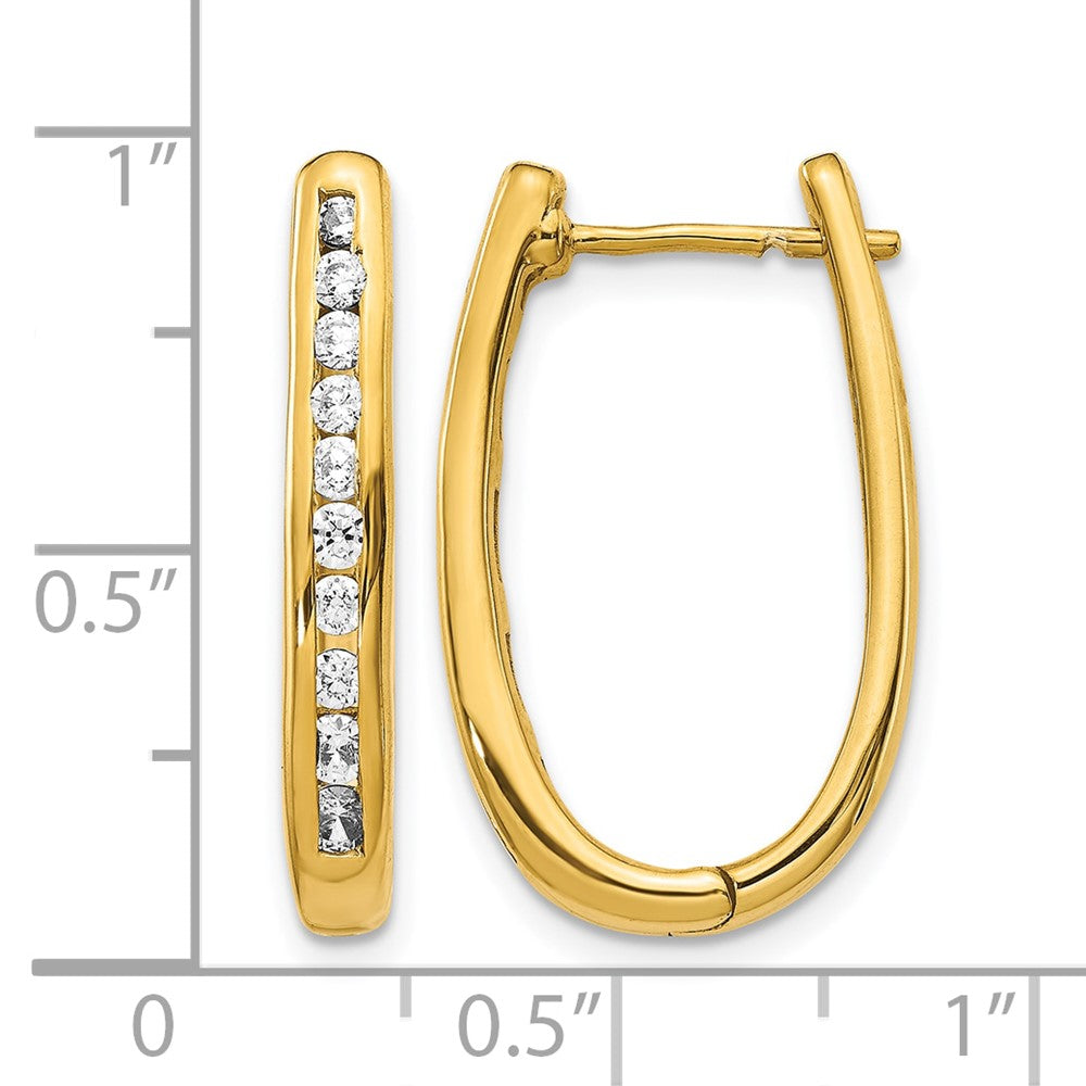 14k 3/4 carat Diamond Channel-set Oval Hinged Hoop Earrings