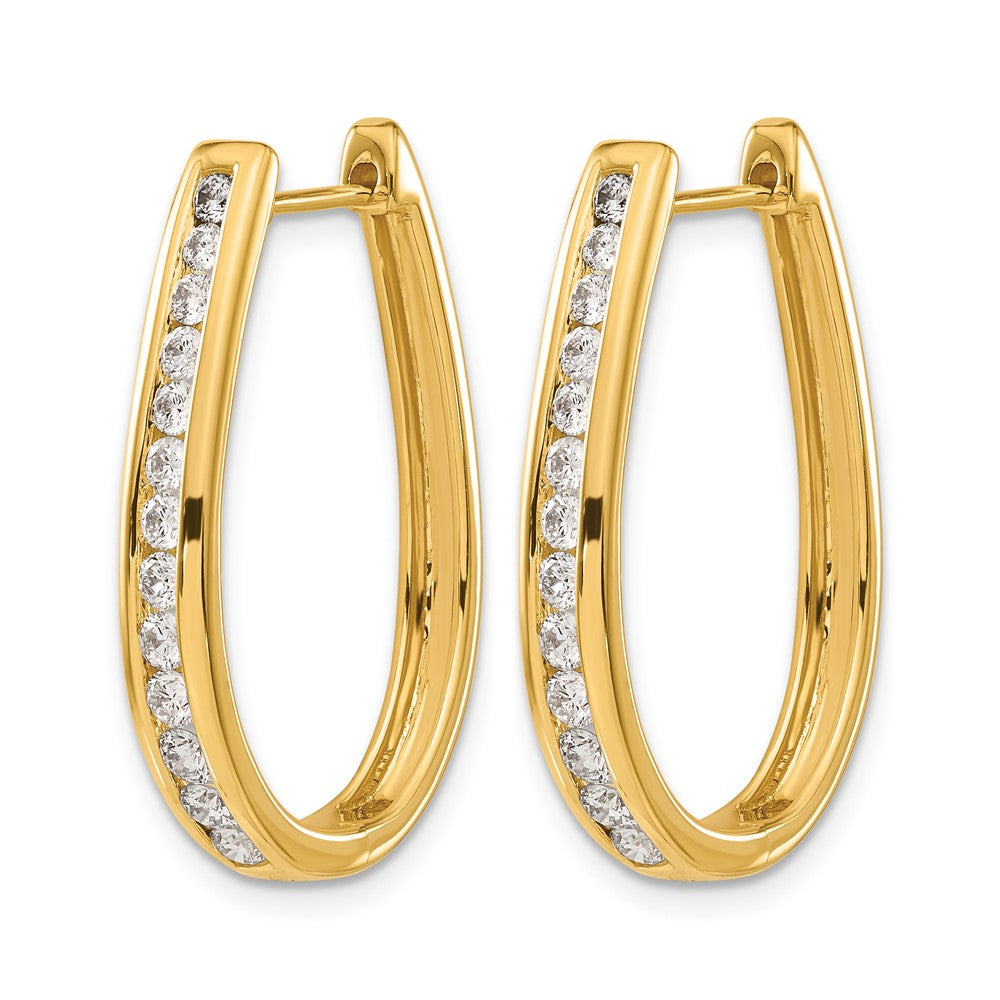 14k 1 carat Diamond Channel-set Oval Hinged Hoop Earrings