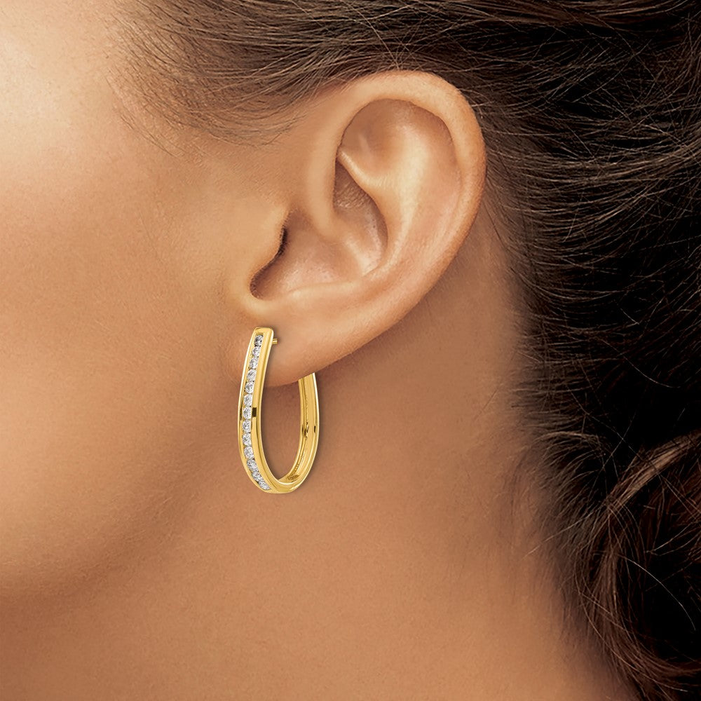 14k 1 carat Diamond Channel-set Oval Hinged Hoop Earrings