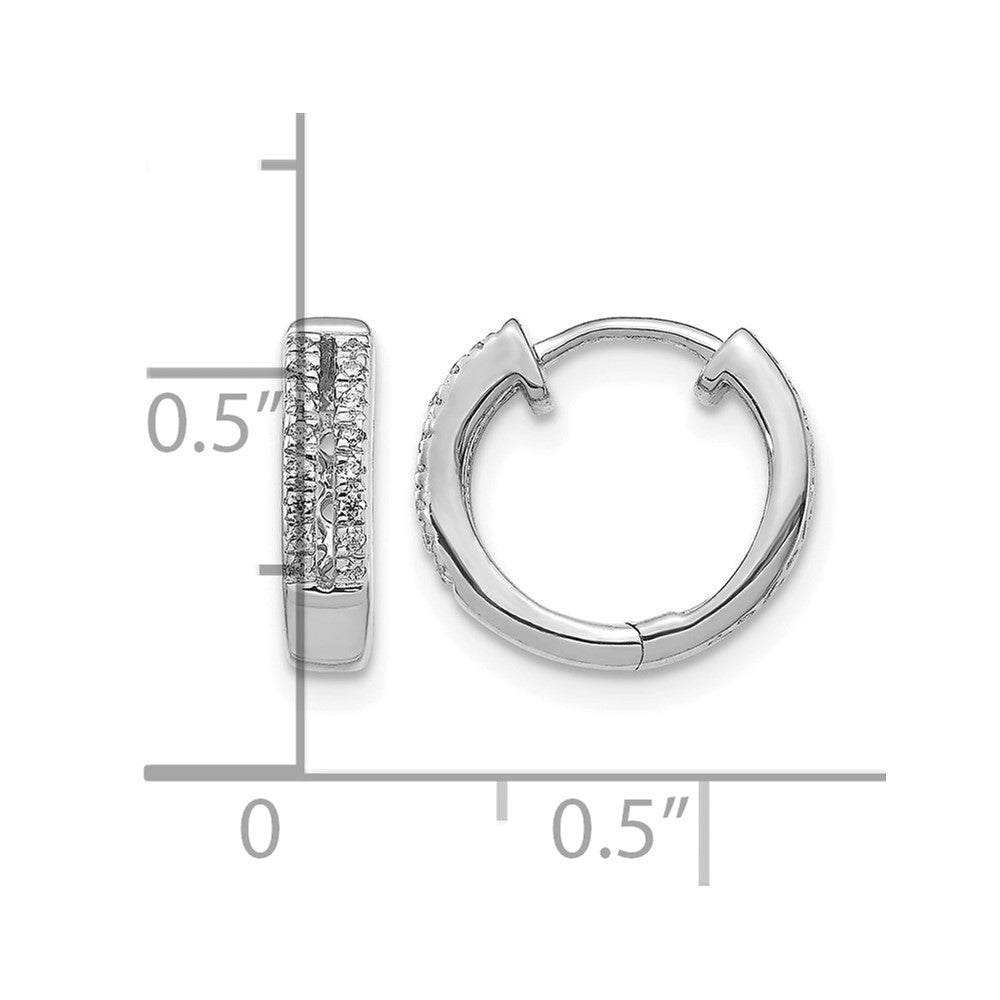 14k White Gold 2-row 1/10 carat Diamond Hinged Round Hoop Earrings