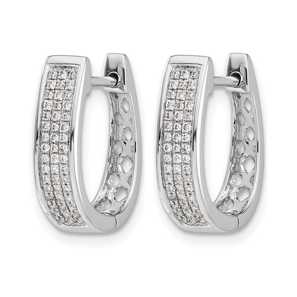 14k White Gold 1/3 carat Diamond Pave Medium Hinged Oval Hoop Earrings