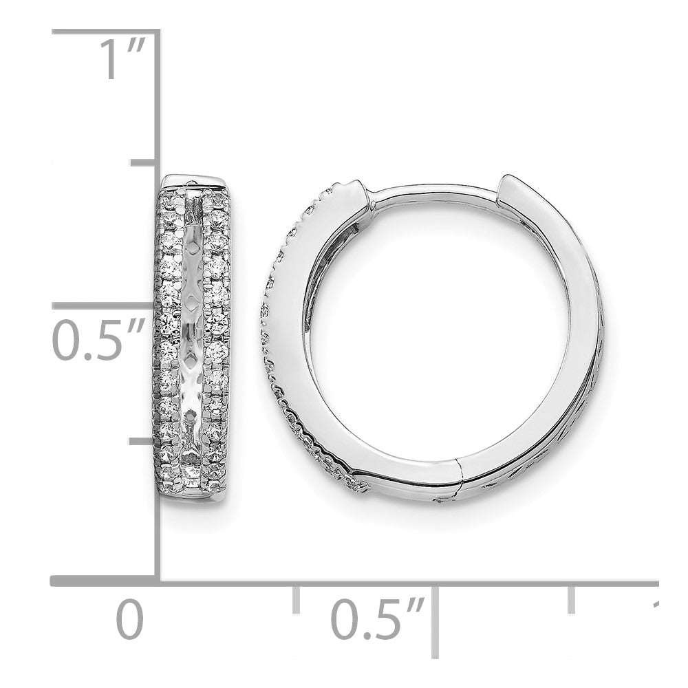 14k White Gold 2-row 1/4 carat Diamond Hinged Round Hoop Earrings