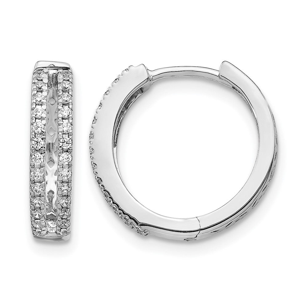 14k White Gold 2-row 1/4 carat Diamond Hinged Round Hoop Earrings