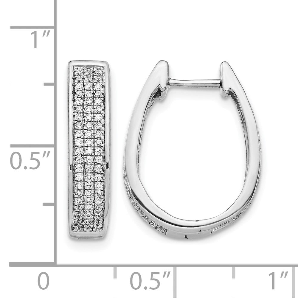 14k White Gold 3/8 carat Diamond Pave Large Hinged Oval Hoop Earrings