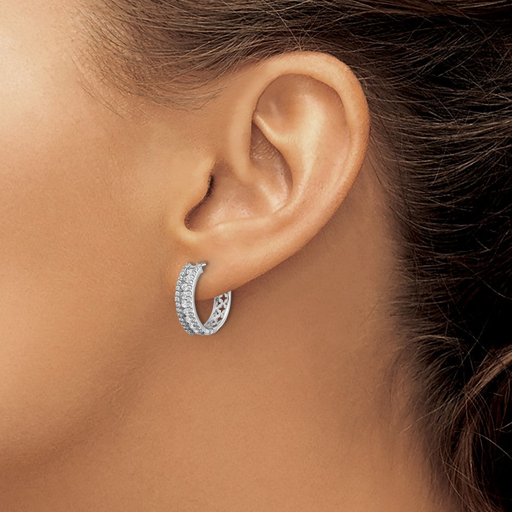 14k White Gold 3-row 7/8 carat Diamond Hinged Hoop Earrings