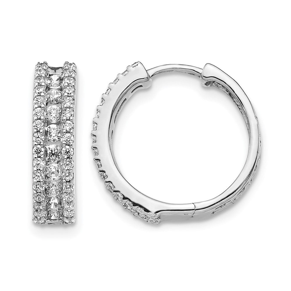 14k White Gold 3-row 7/8 carat Diamond Hinged Hoop Earrings