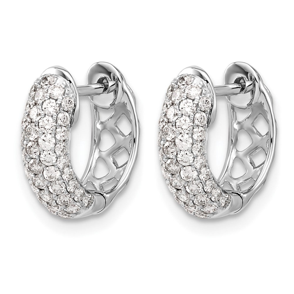 14k White Gold 3/4 carat Diamond Pave Hinged Hoop Earrings