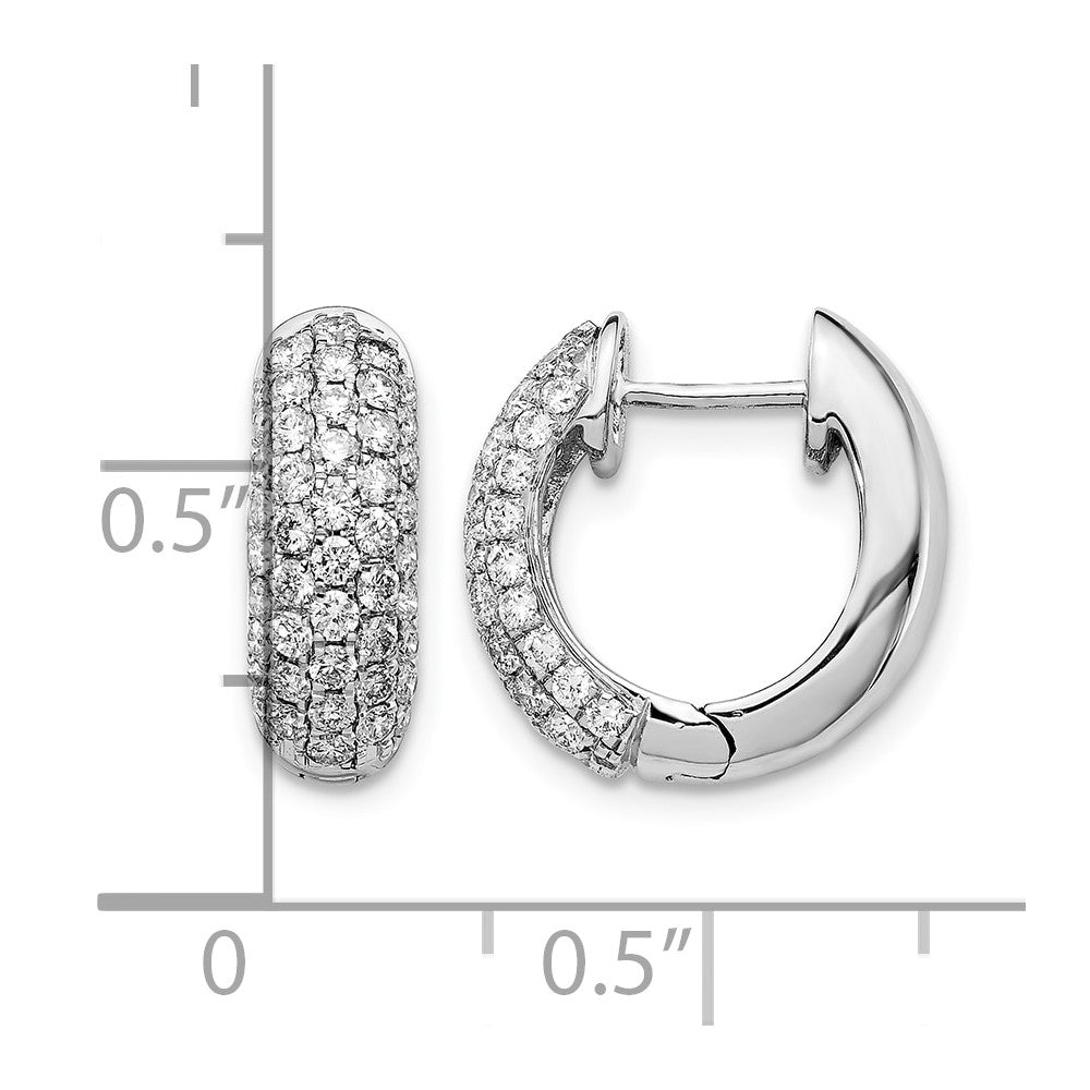 14k White Gold 1 carat Diamond Pave Hinged Hoop Earrings