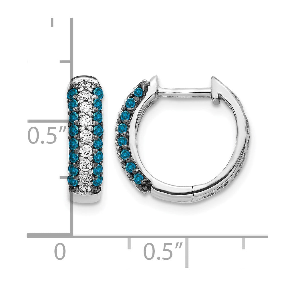 14k White Gold 3-row 1/2 carat White/Blue Diamond Hinged Hoop Earrings