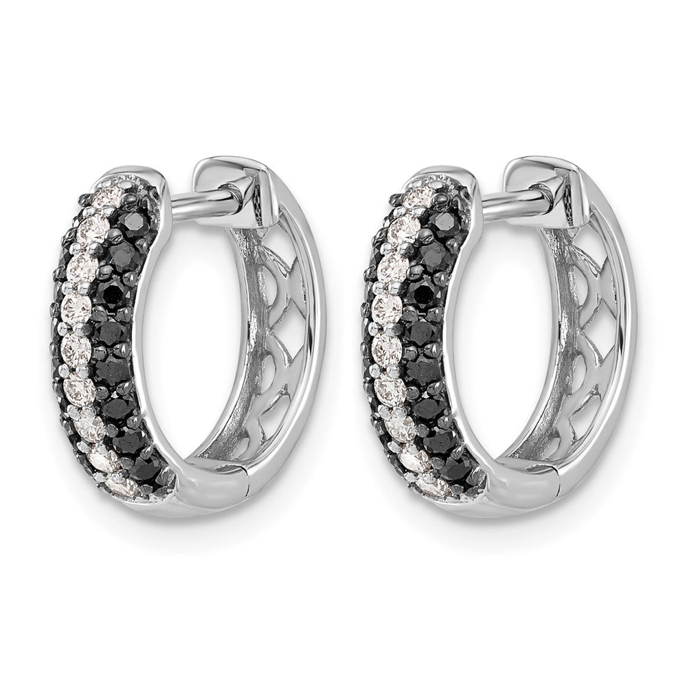 14k White Gold 3-row 1/2 carat White/Black Diamond Hinged Hoop Earrings