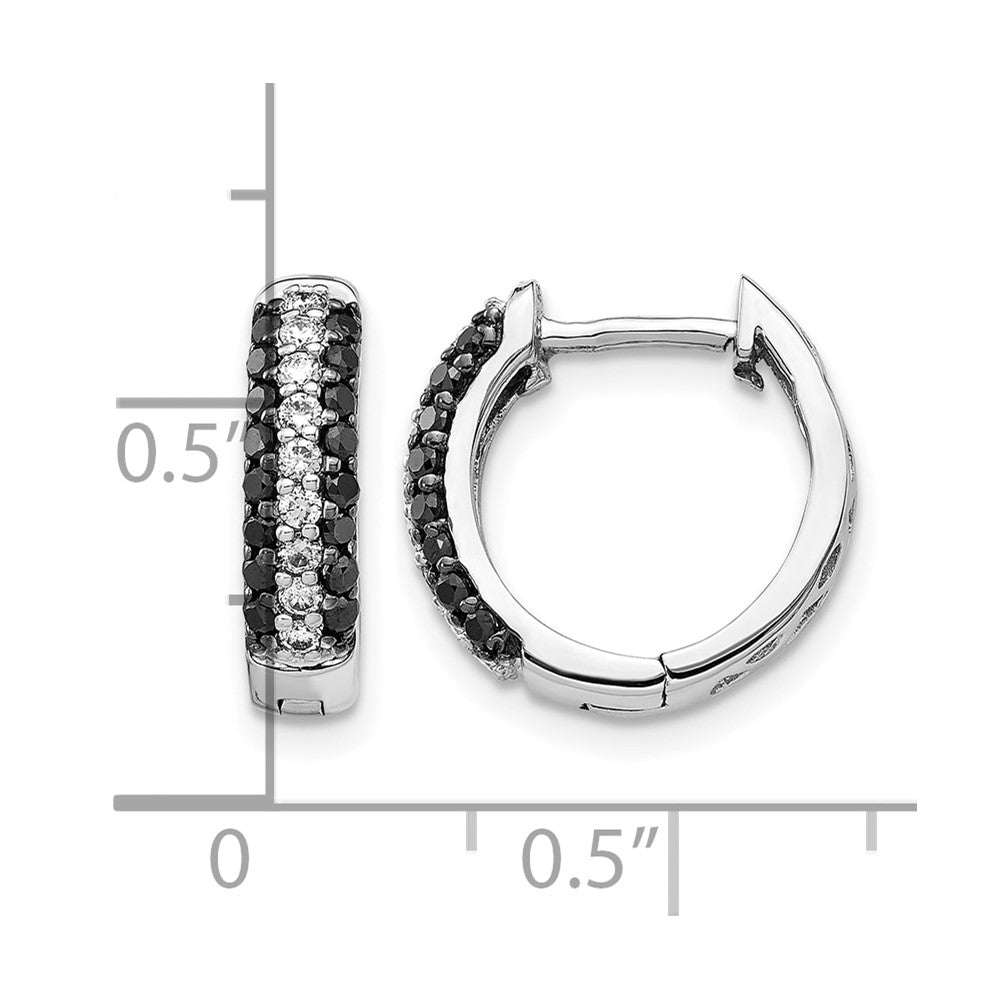 14k White Gold 3-row 1/2 carat White/Black Diamond Hinged Hoop Earrings