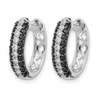 14k White Gold 3-row 1 carat White/Black Diamond Hinged Hoop Earrings
