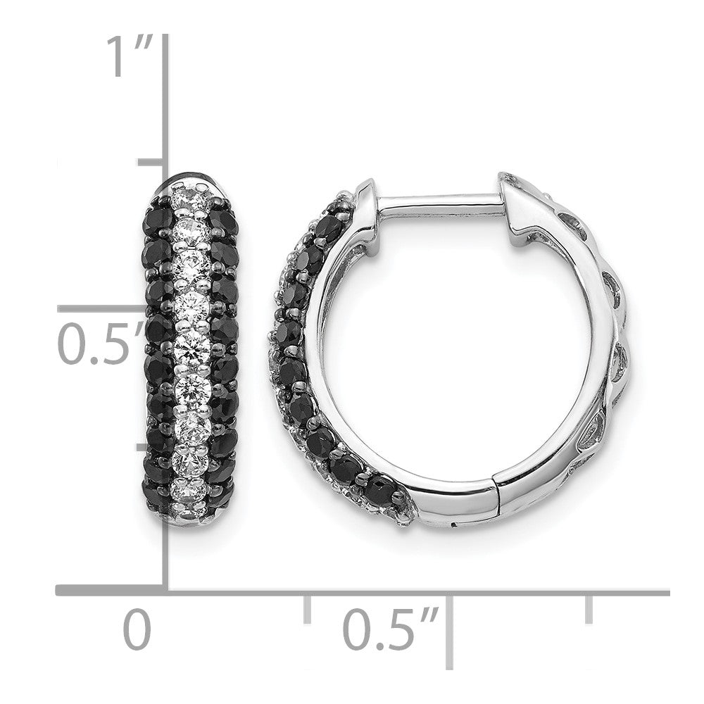 14k White Gold 3-row 1 carat White/Black Diamond Hinged Hoop Earrings