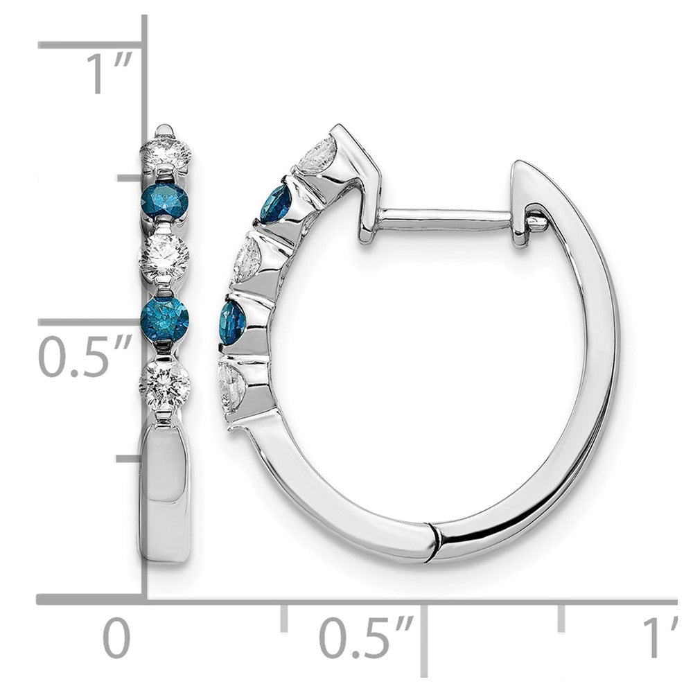 14k White Gold 1/2 carat Blue/White Diamond Hinged Hoop Earrings