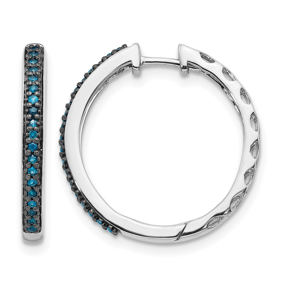 14k White Gold 1/6 carat Blue Diamond 2.2mm Hinged Hoop Earrings