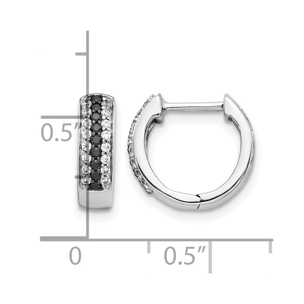 14k White Gold 3-row 1/3 carat Black/White Diamond Hinged Hoop Earrings