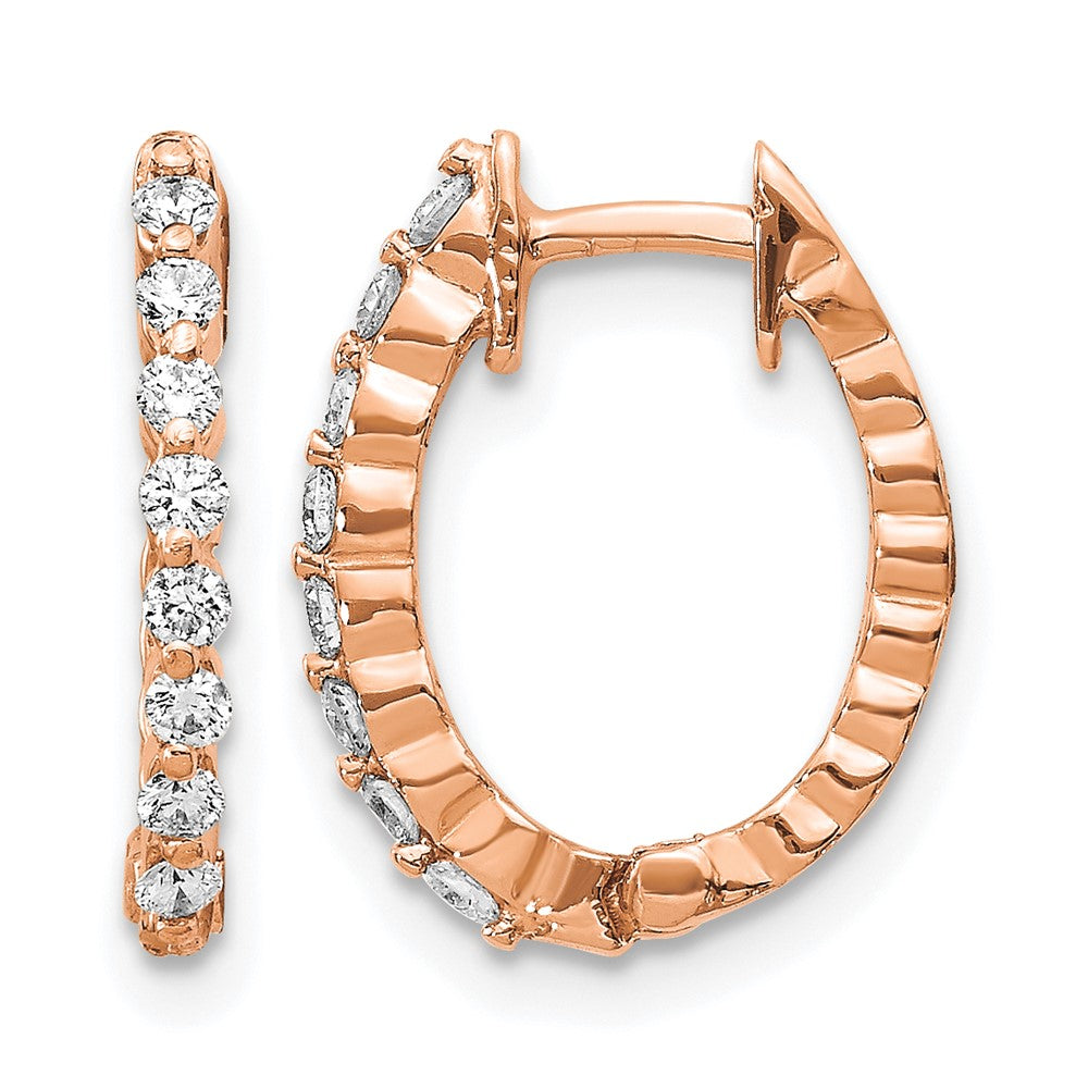 14k Rose Gold 1/4 carat AA Diamond Hinged Hoop Earrings