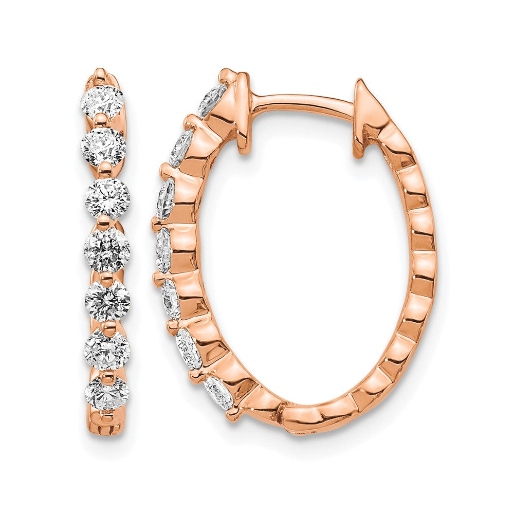 14k Rose Gold 3/4 carat AA Diamond Hinged Hoop Earrings