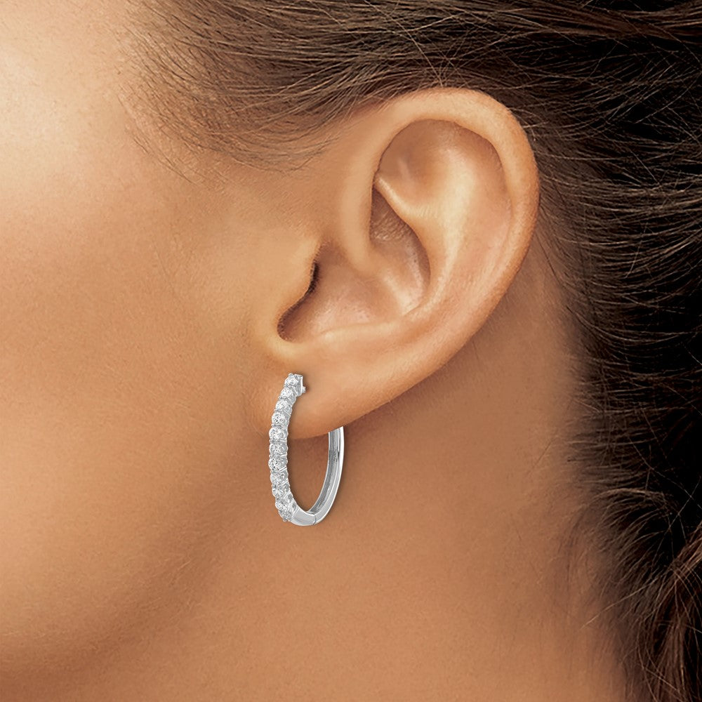14k White Gold 3/4 carat Diamond Hinged Hoop Earrings