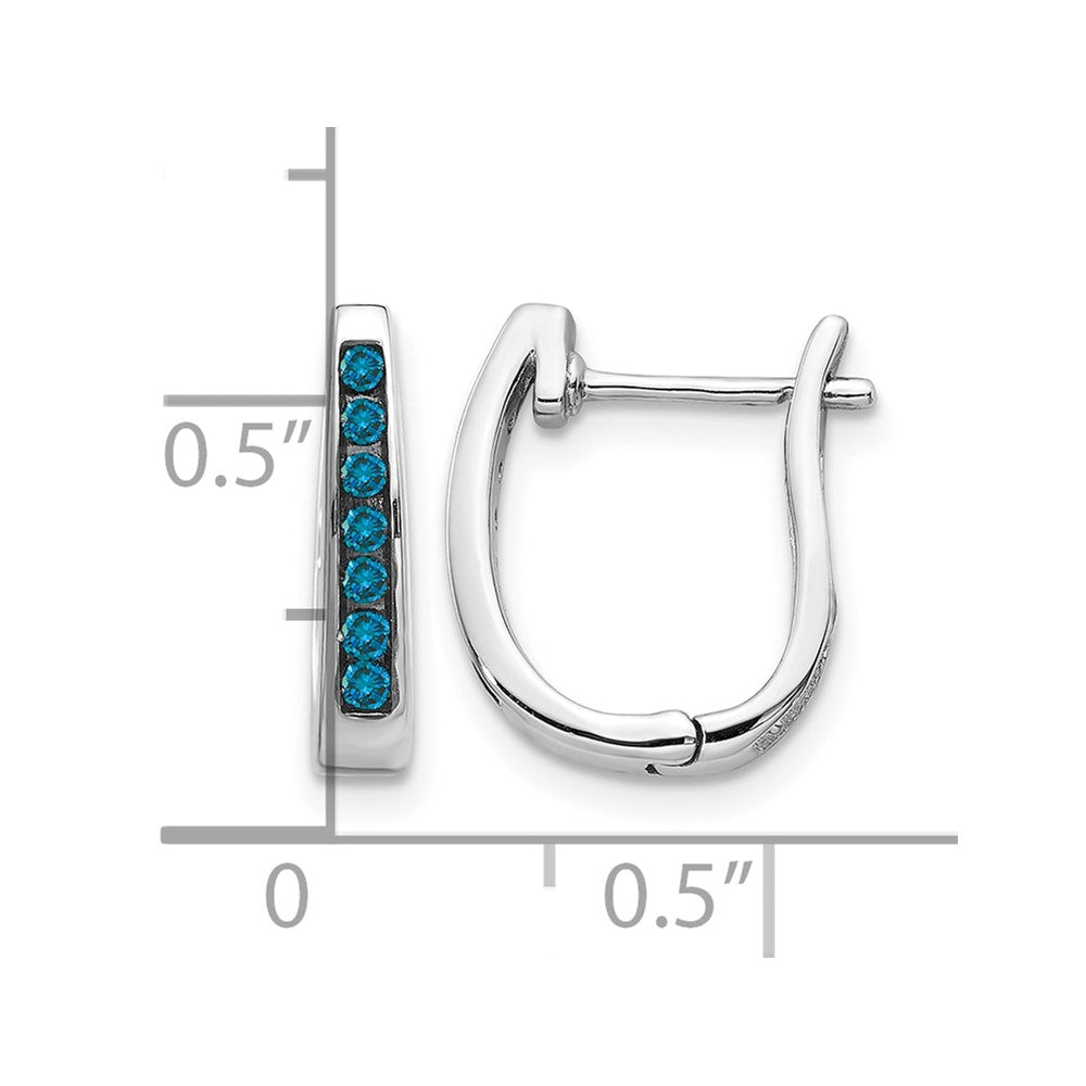14k White Gold 1/6 carat Blue Diamond Channel-set 3mm Hinged Hoop Earrings