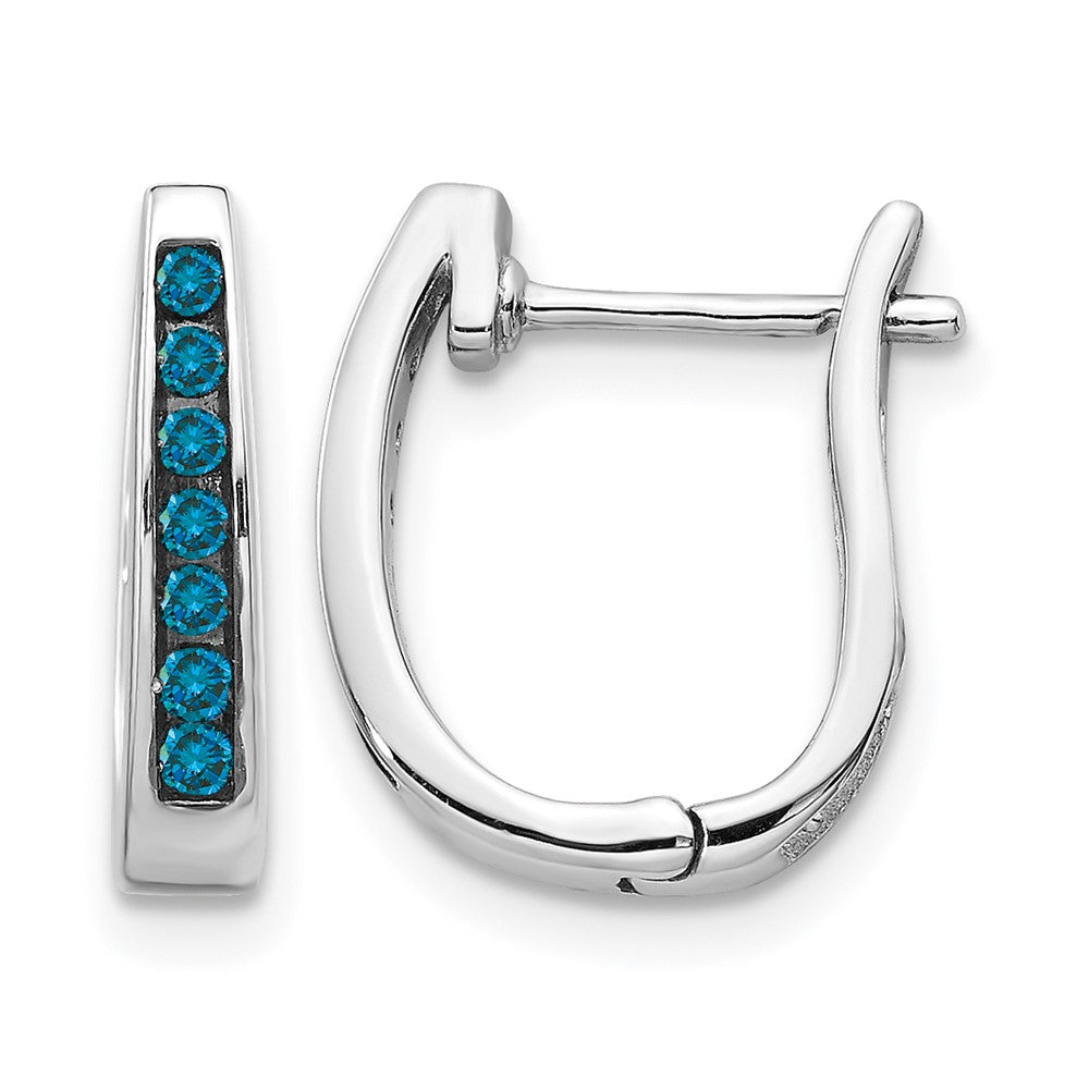 14k White Gold 1/6 carat Blue Diamond Channel-set 3mm Hinged Hoop Earrings