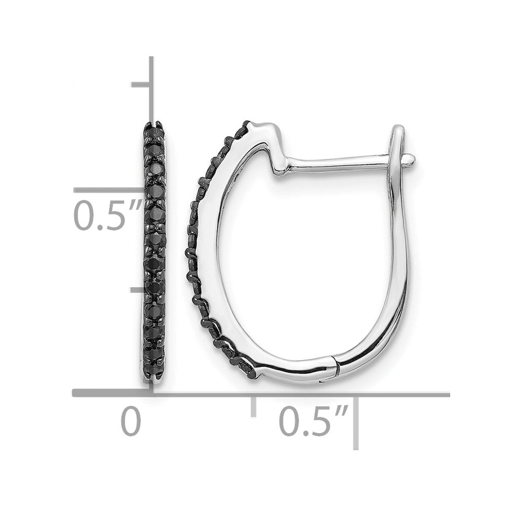 14k White Gold 1/5 carat Black Diamond 1.3mm Hinged Hoop Earrings