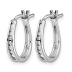 14k White Gold 1/8 carat Diamond Channel-set Graduated Oval Hinged Hoop Earrings