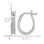 14k White Gold 1/8 carat Diamond Channel-set Graduated Oval Hinged Hoop Earrings