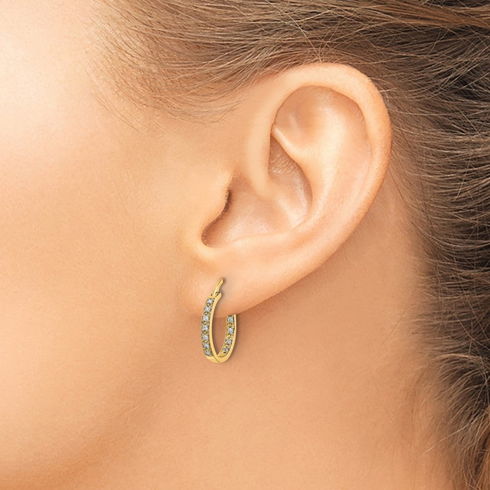 14k 1/4 carat Diamond In/Out Hoop Earrings