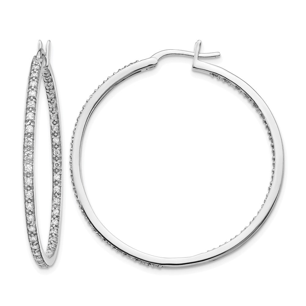 14k White Gold 7/8 carat Diamond In/Out Hoop Earrings