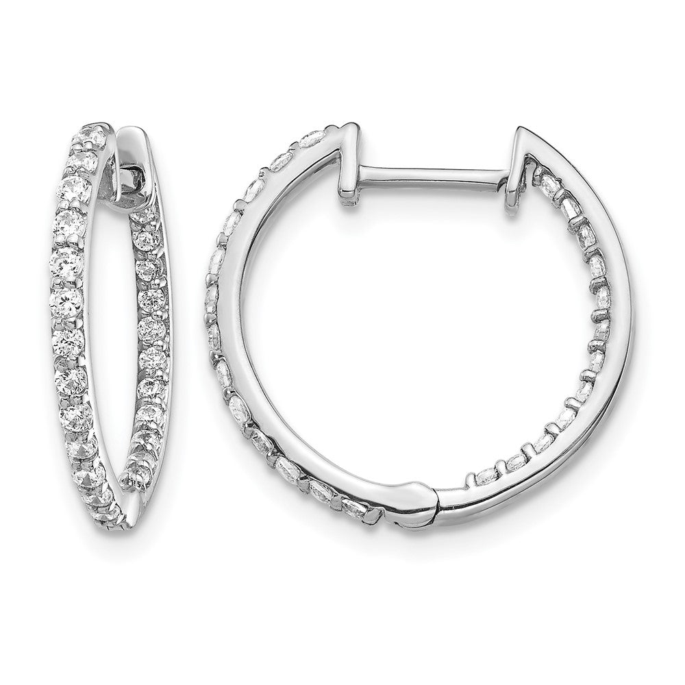 14k White Gold 5/8 carat Diamond In/Out Hinged Hoop Earrings